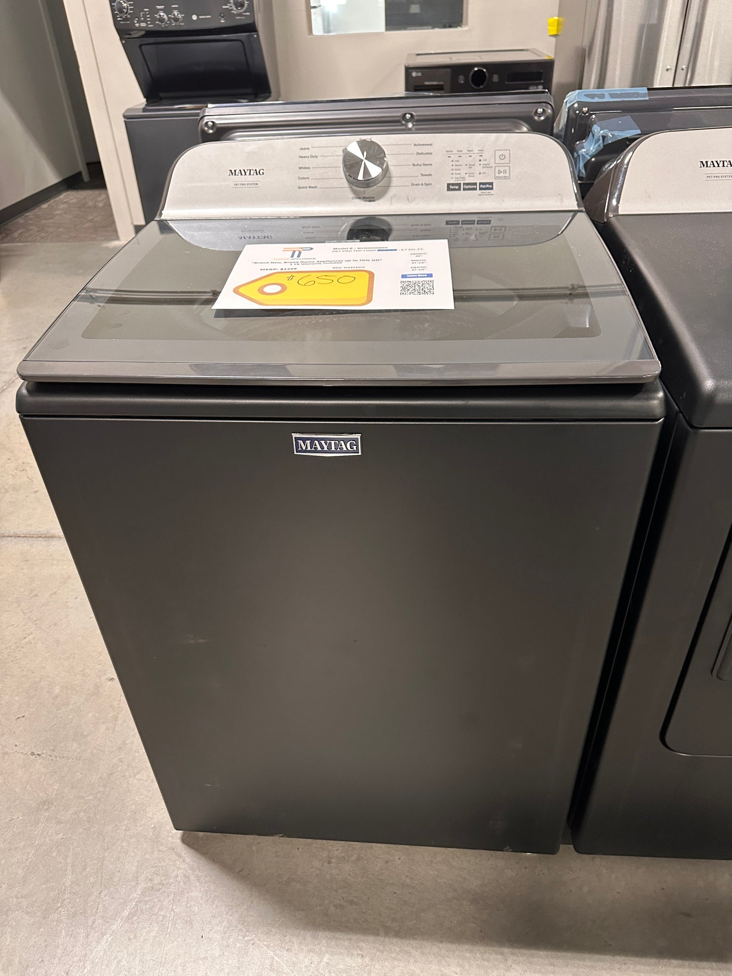 NEW Maytag Pet Pro Top Load Washer 4.7 Cu. Ft  MODEL: MVW6500MBK  WAS14071