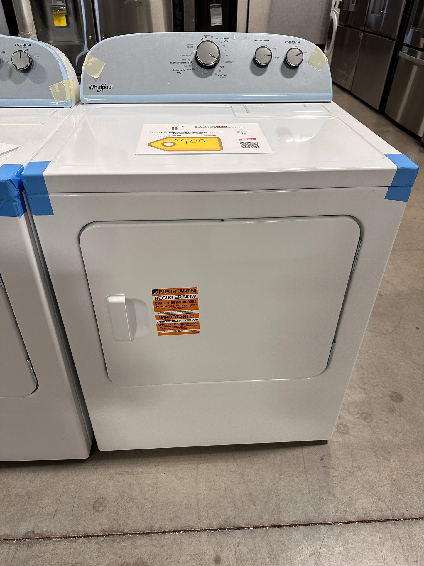 BRAND NEW WHIRLPOOL 14-CYCLE ELECTRIC DRYER MODEL: WED4815EW  DRY13188