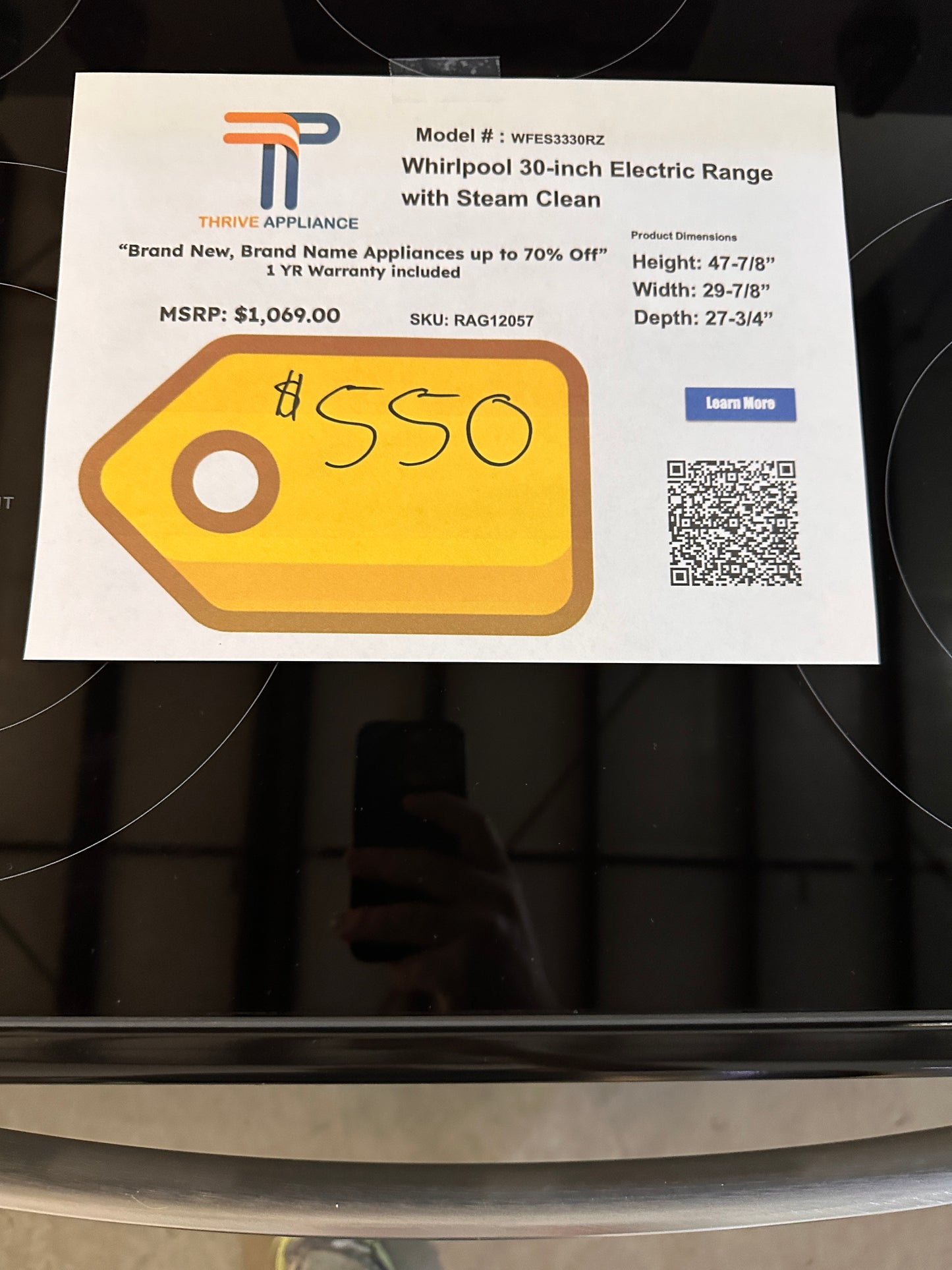 Whirlpool Electric Range with Steam Clean 30  MODEL: WFES3330RZ  RAG12057