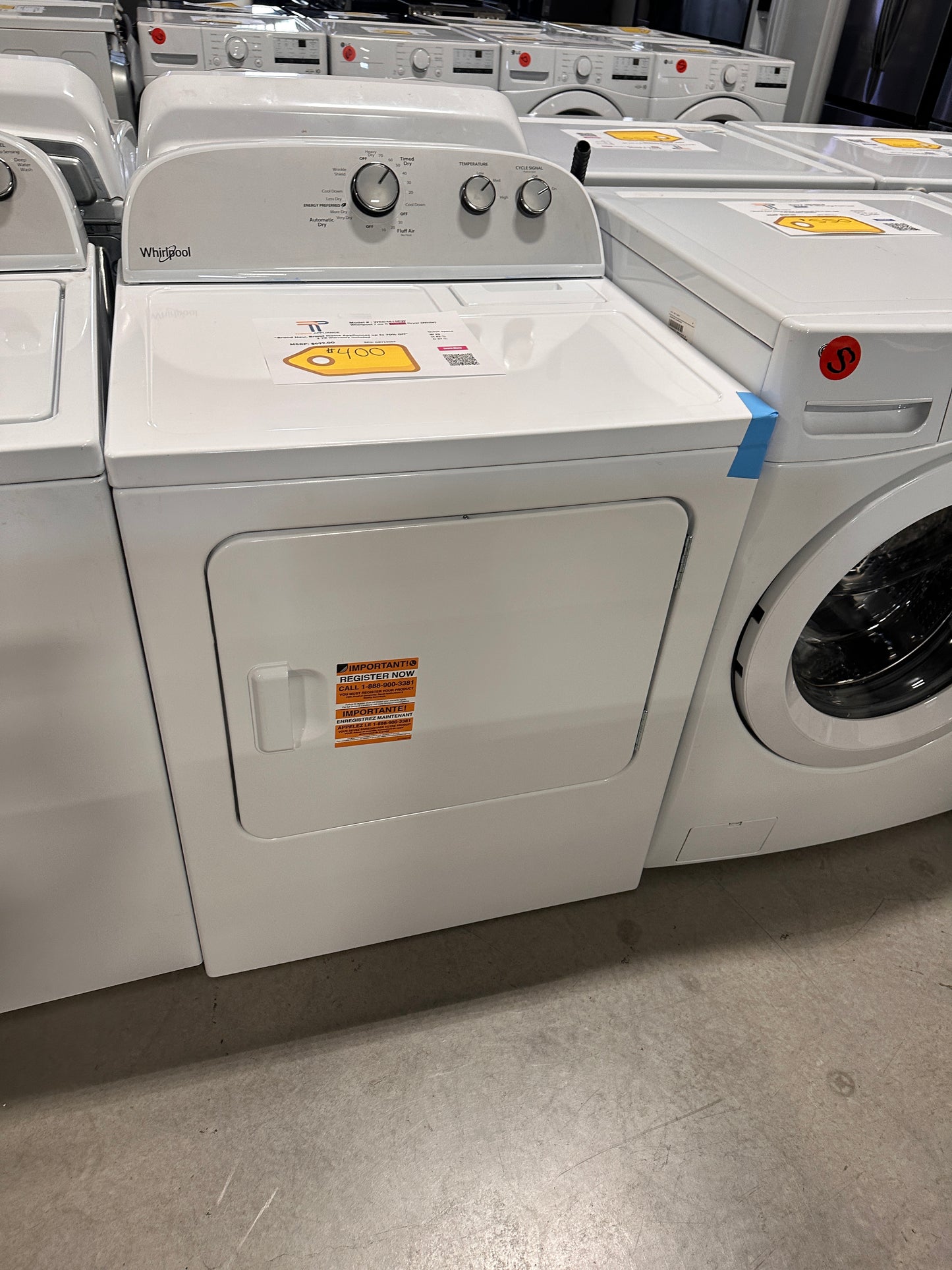 NEW!!! Whirlpool - 7.0 Cu. Ft. 14-Cycle Electric Dryer - White  MODEL: WED4815EW  DRY13063