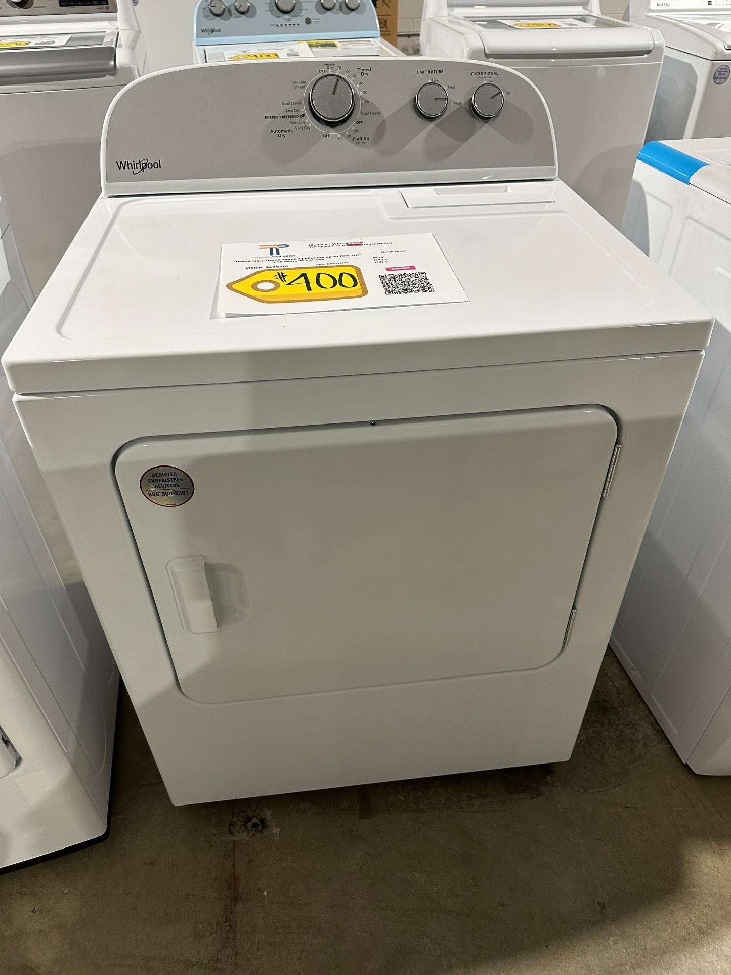 7 CU FT WHIRLPOOL ELECTRIC DRYER MODEL: WED4815EW DRY12117S