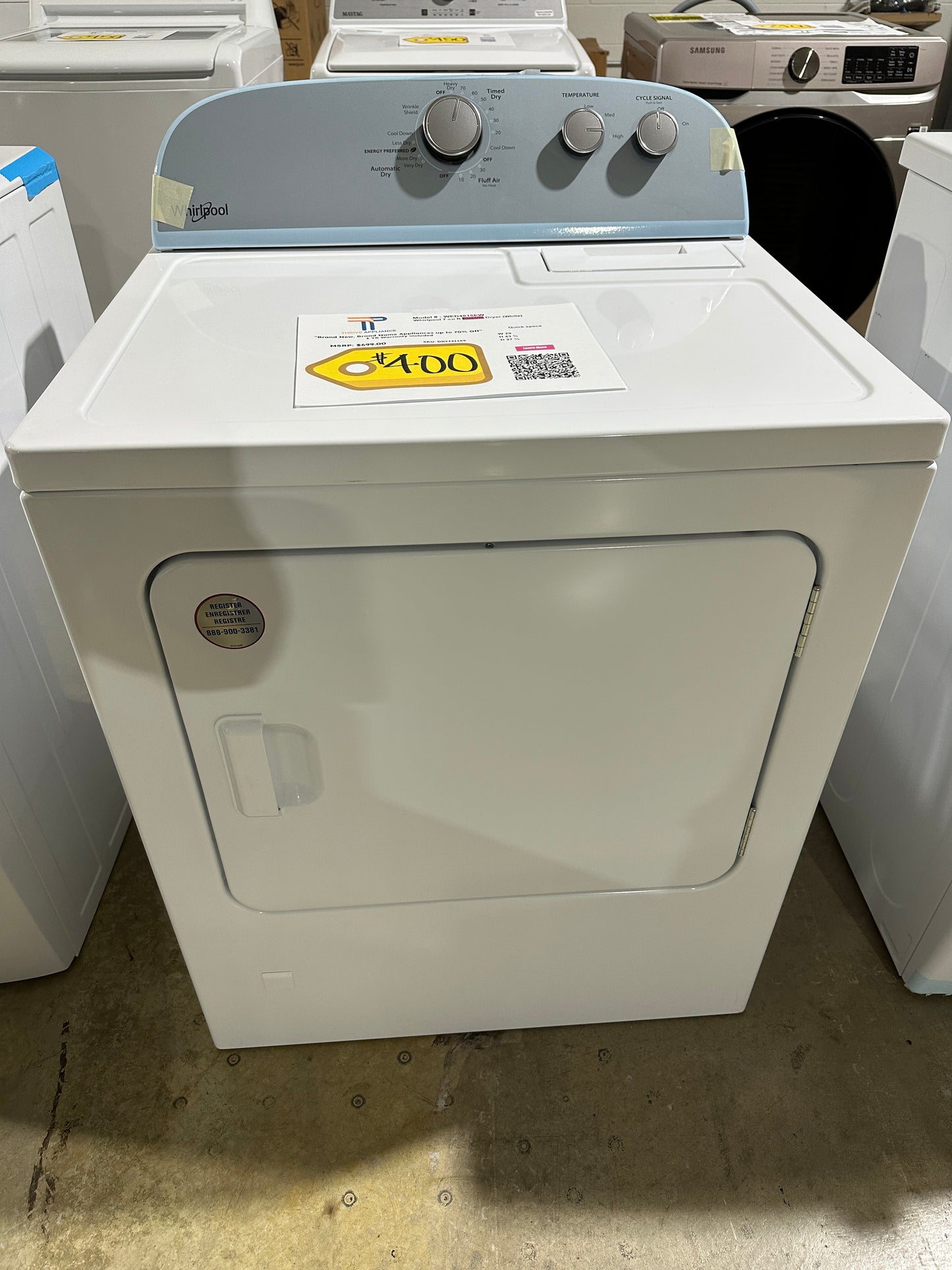 GREAT NEW WHIRLPOOL ELECTRIC DRYER MODEL: WED4815EW DRY12118S