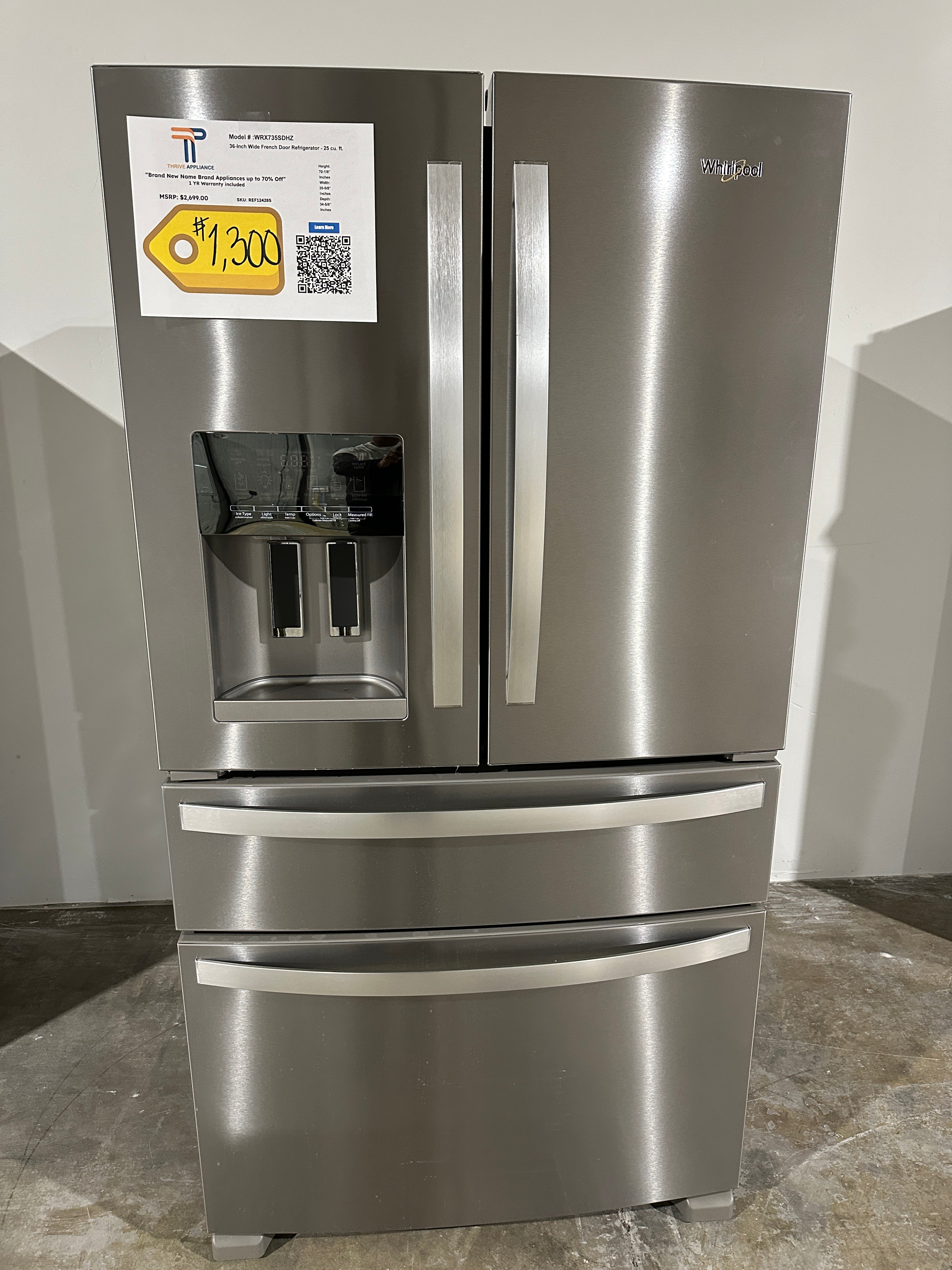 BRAND NEW WHIRLPOOL STAINLESS STEEL REFRIGERATOR MODEL: WRX735SDHZ REF ...