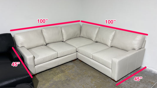 BRAND NEW GENUINE LEATHER WINTER WHITE SECTIONAL - MADE IN USA