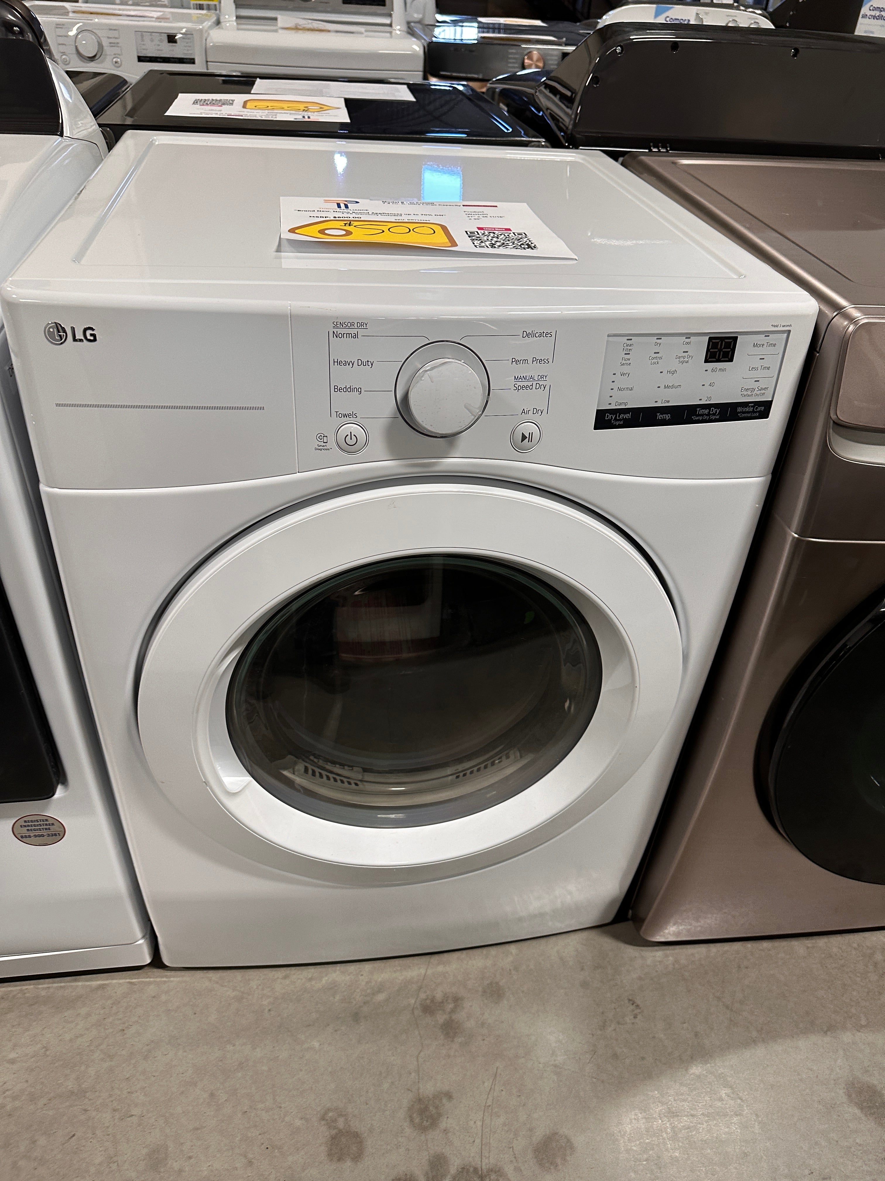 LG - 7.4 Cu. Ft. Stackable Electric Dryer with FlowSense - White Model ...