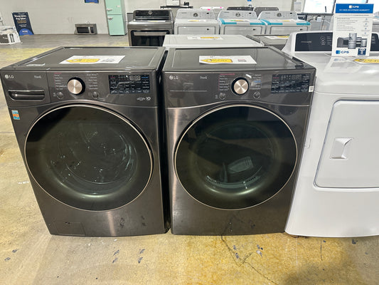 BEAUTIFUL BLACK STEEL STACKABLE LG WASHER DRYER LAUNDRY SET WAS12145S DRY12137S