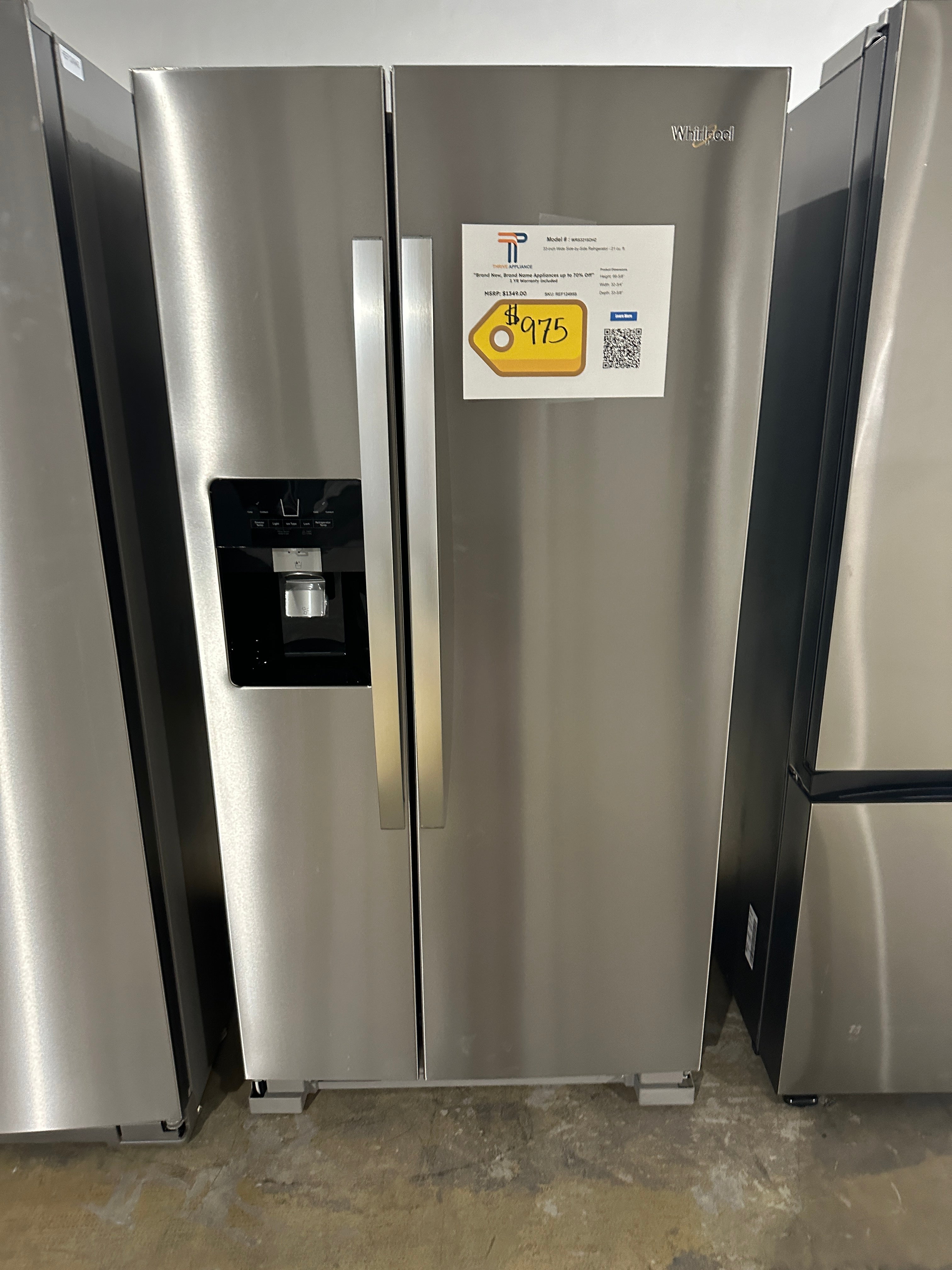 NEW WHIRLPOOL 21.4 CU FT SIDE BY SIDE REFRIGERATOR MODEL: WRS321SDHZ R ...