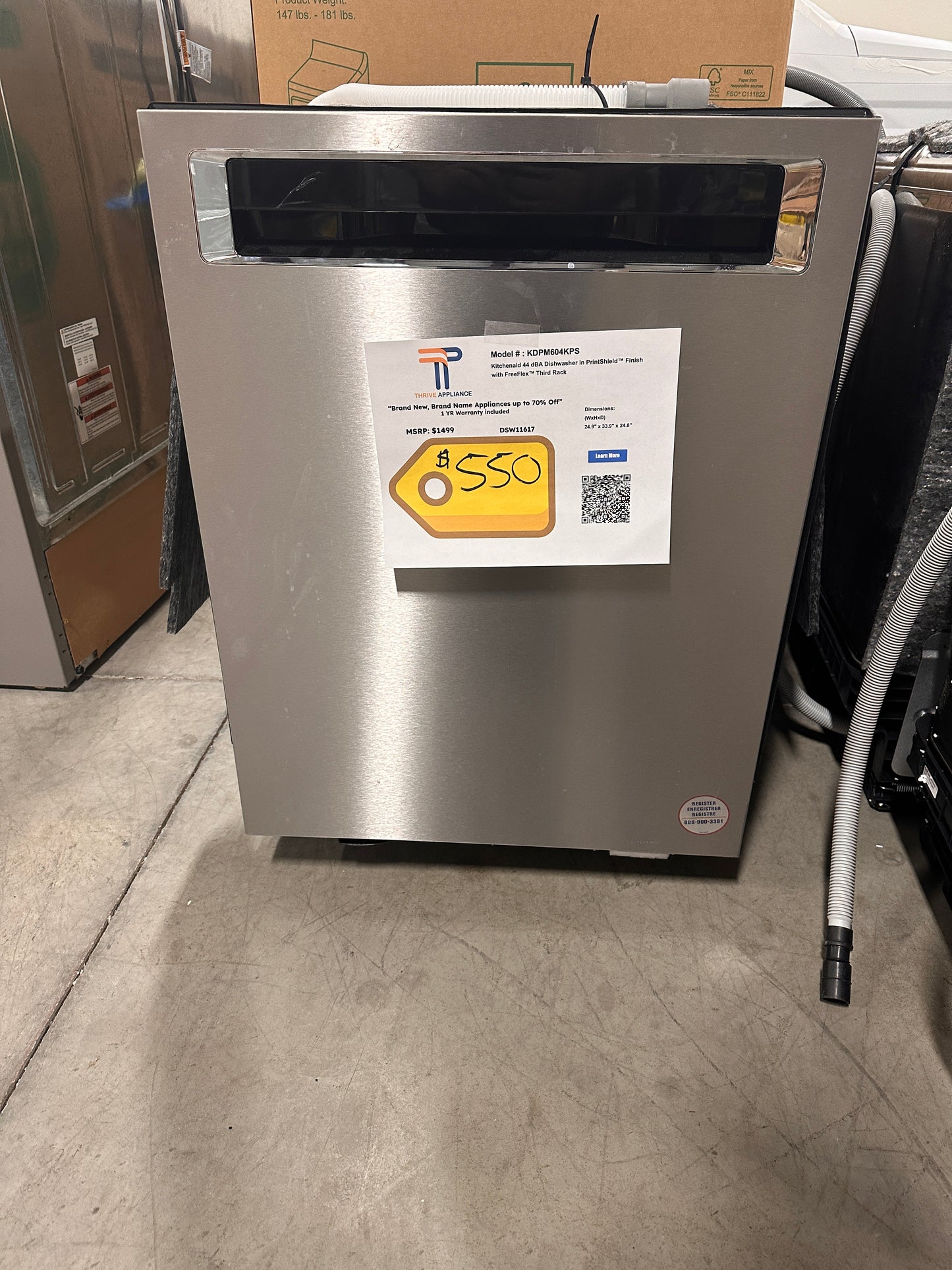 NEW KITCHENAID DISHWASHER with STAINLESS STEEL TUB MODEL: KDPM604KPS DSW11617