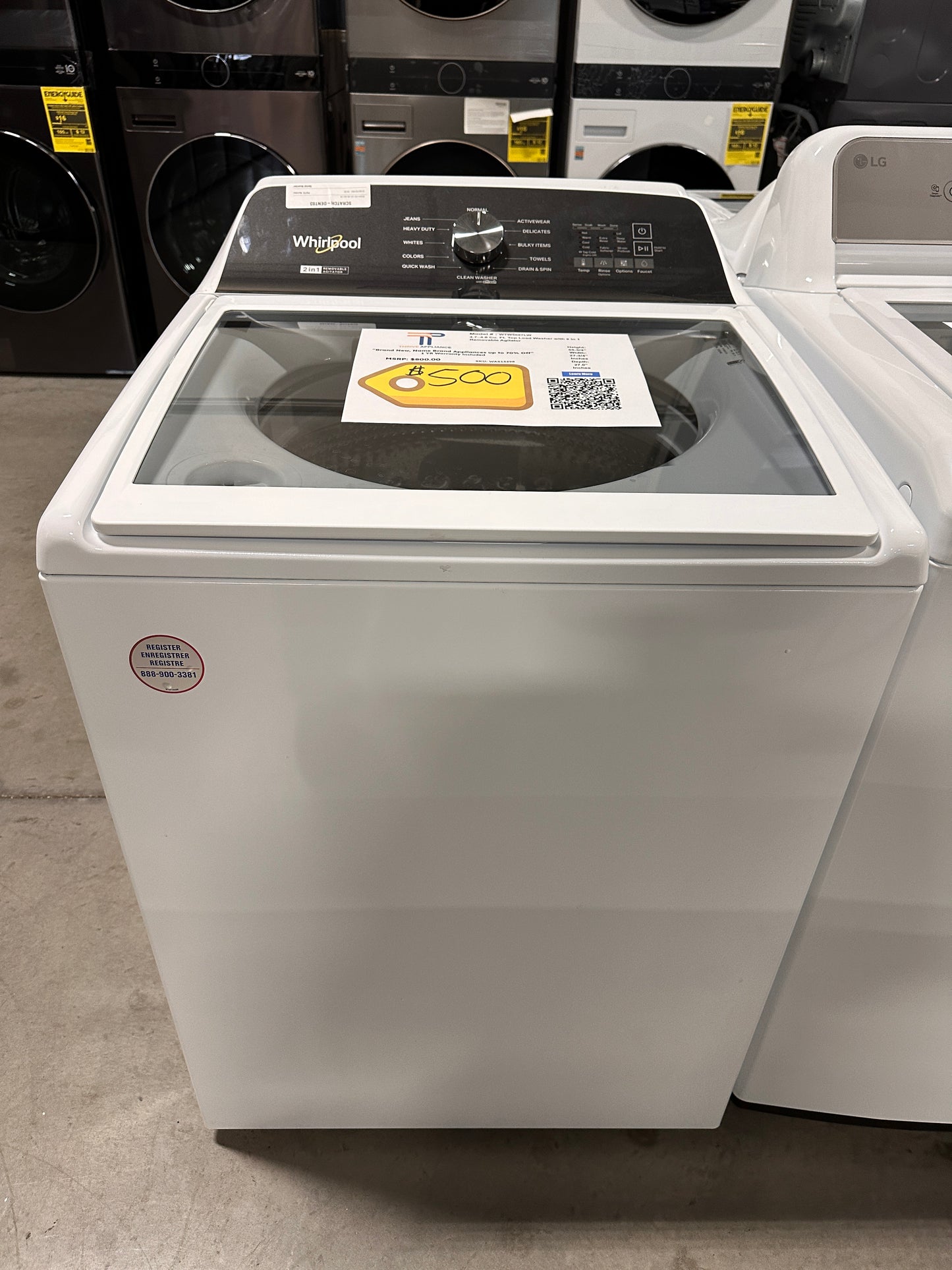 TOP LOAD WASHER with REMOVABLE AGITATOR - MODEL: WTW5057LW WAS13298