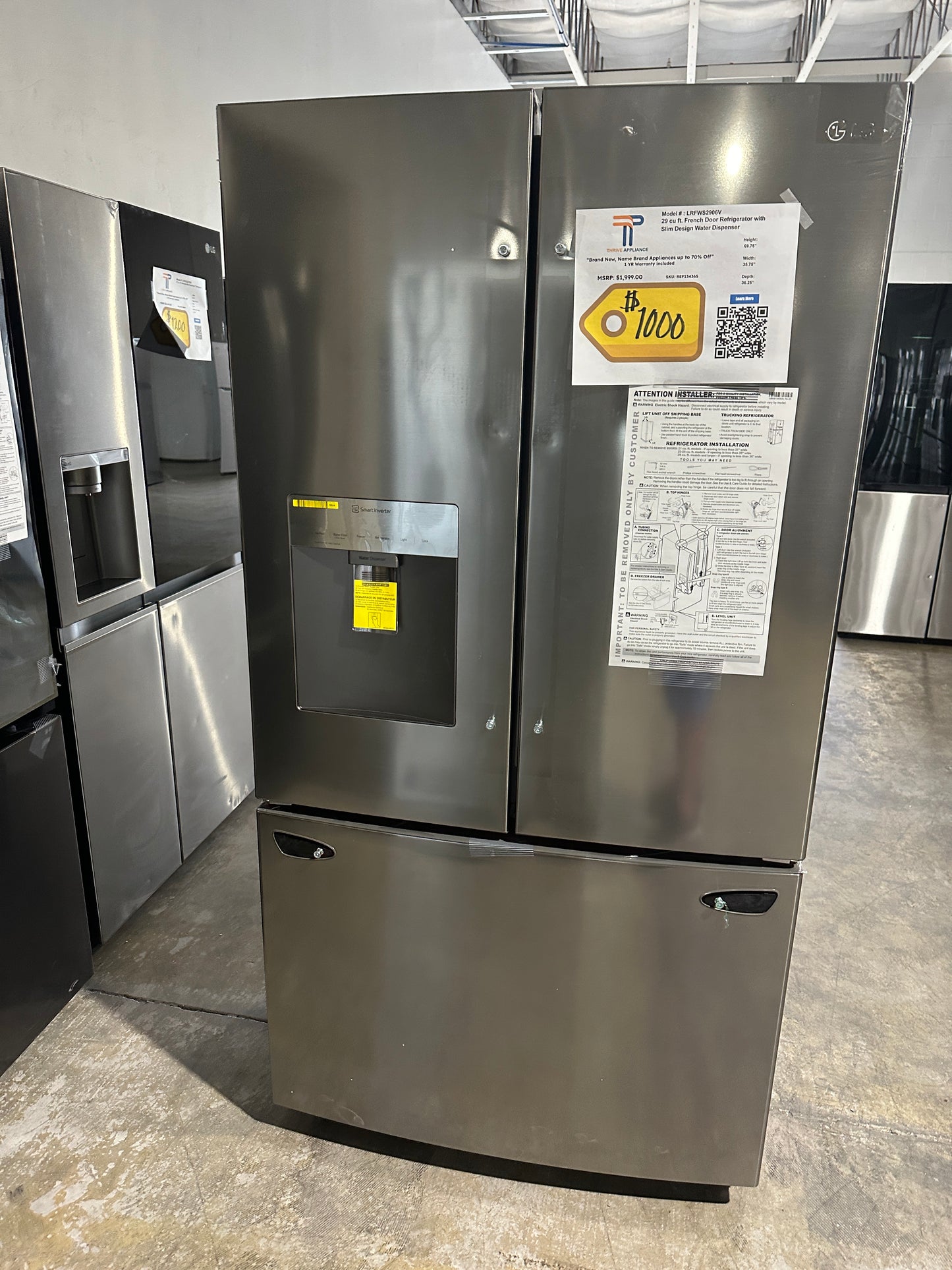 GREAT NEW LG FRENCH DOOR SMART REFRIGERATOR MODEL: LRFWS2906V REF13436S