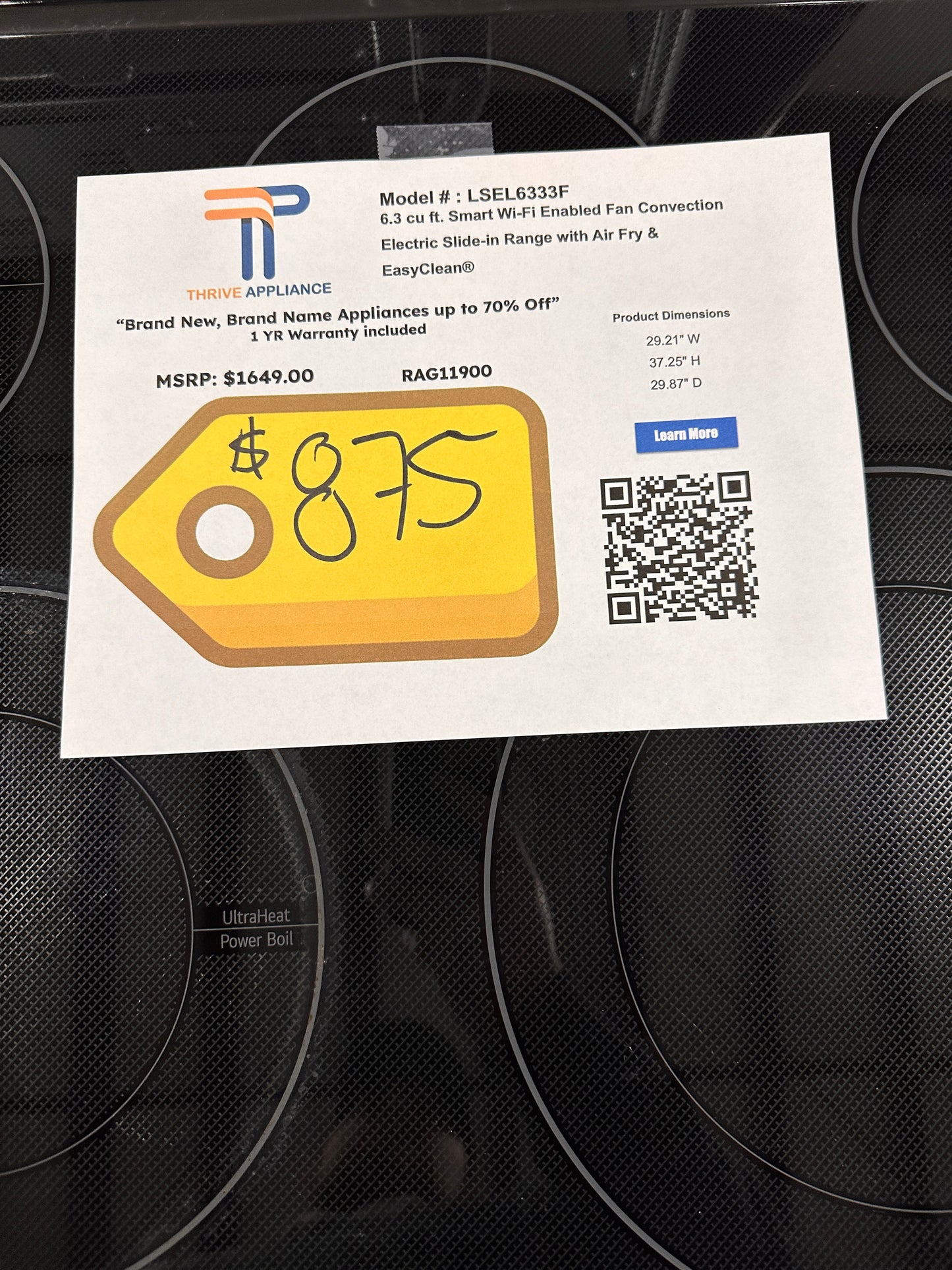 TRUE CONVECTION RANGE with EASY CLEAN MODEL: LSEL6333F RAG11900