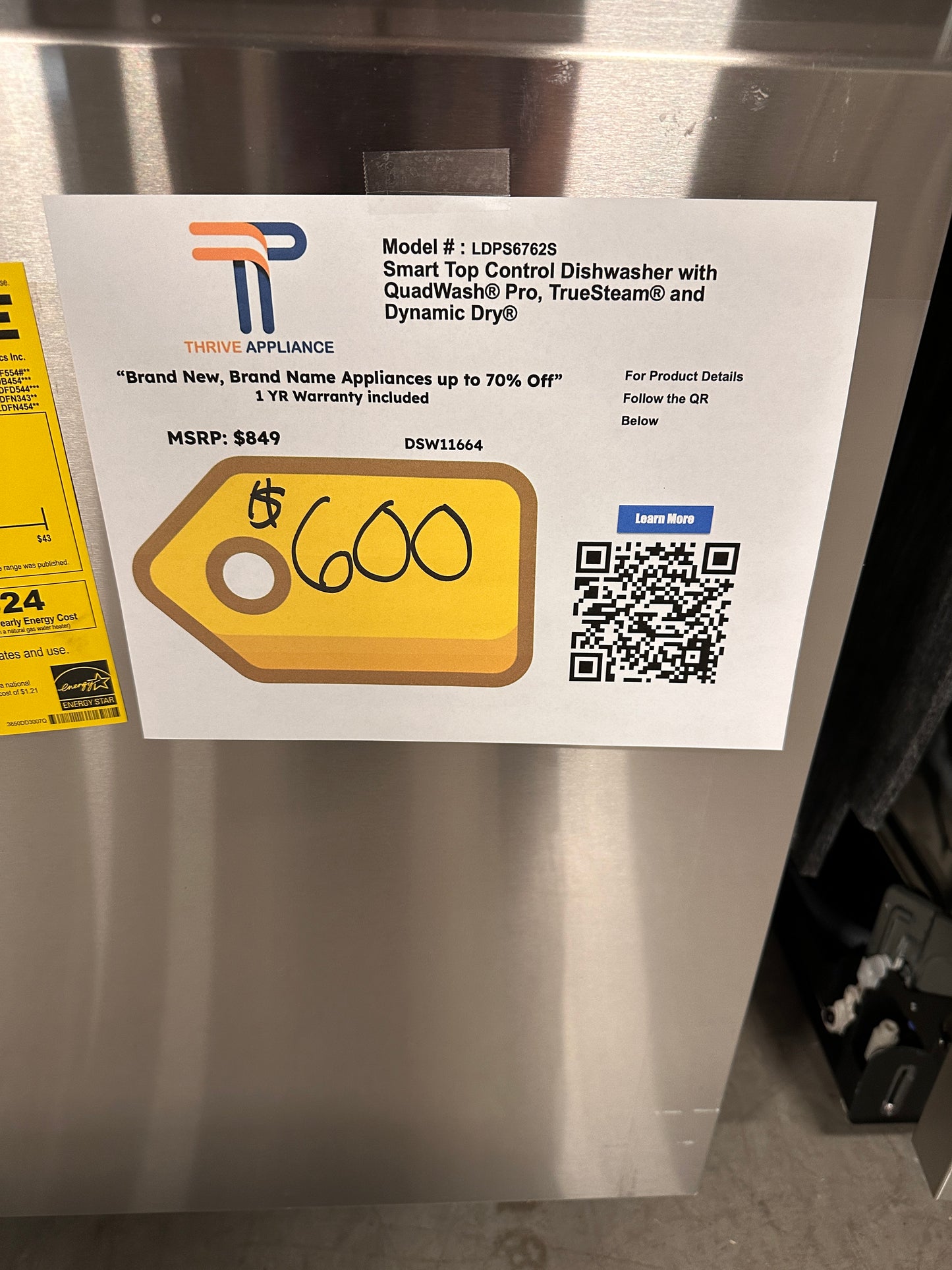 BRAND NEW TOP CONTROL DISHWASHER MODEL: LDPS6762S DSW11664