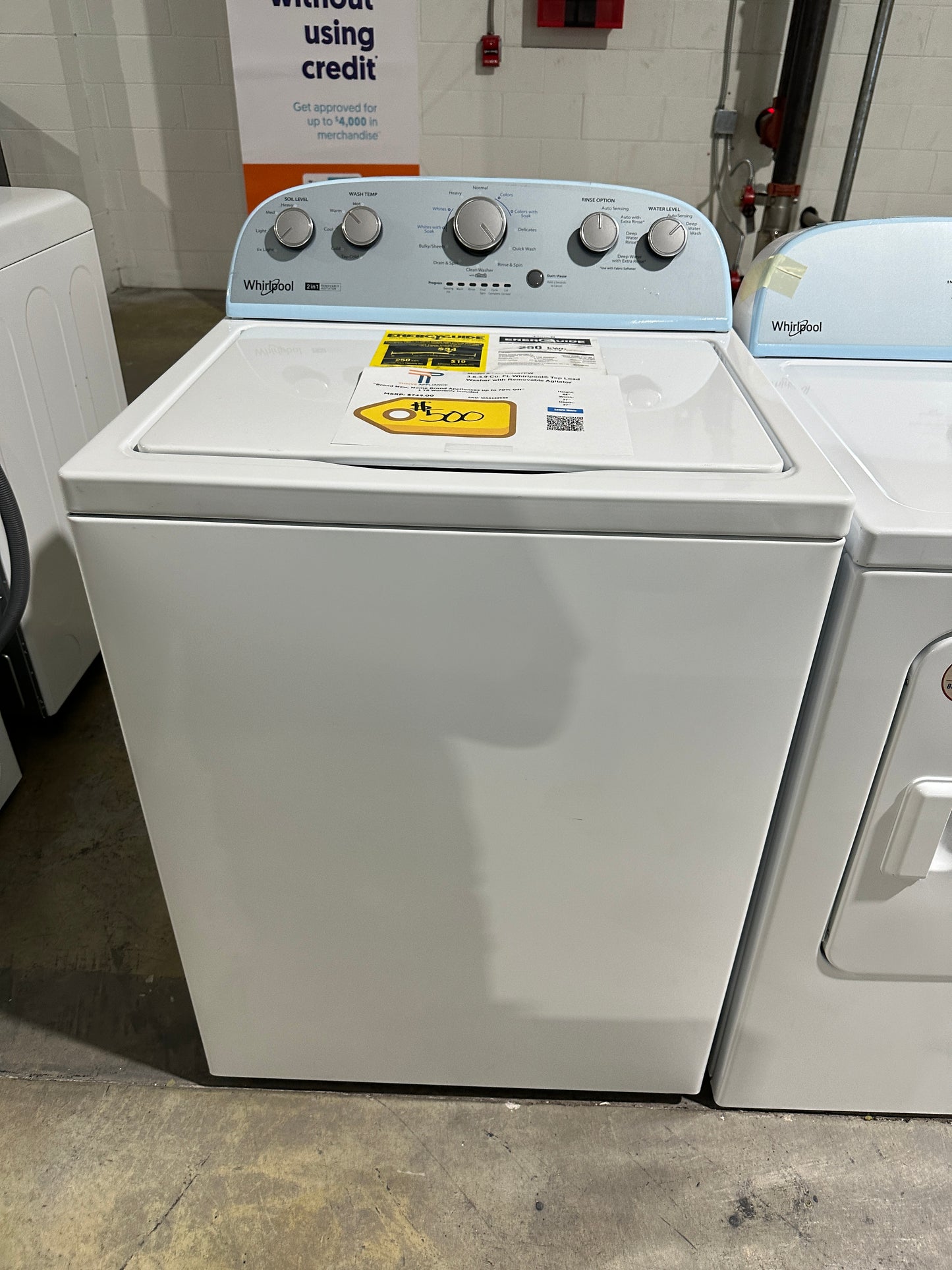 NEW WHIRLPOOL HIGH EFFICIENCY TOP LOAD WASHER MODEL: WTW4957PW WAS12294S