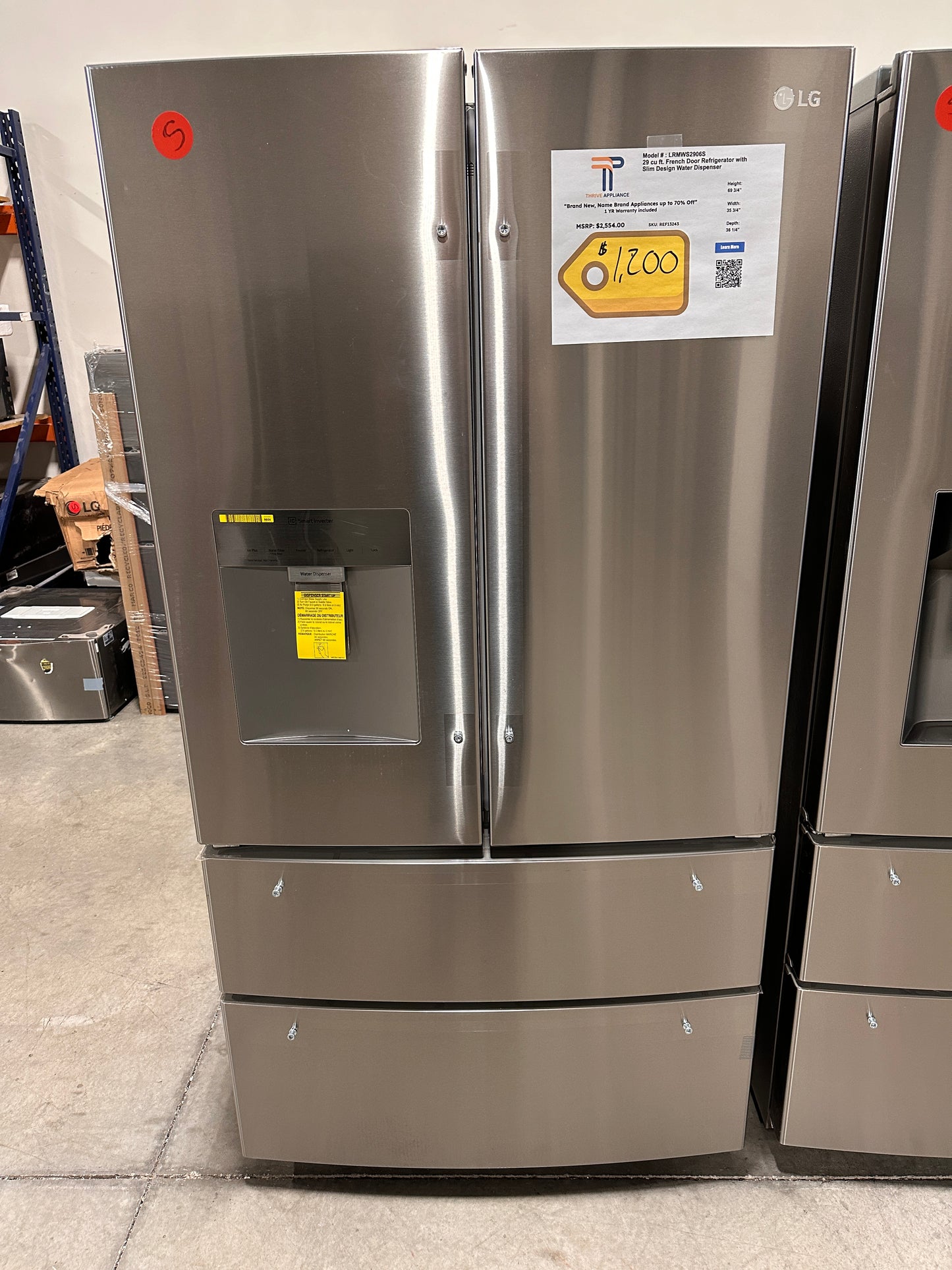 NEW 28.6 CU FT SMART LG REFRIGERATOR MODEL: LRMWS2906S REF13243