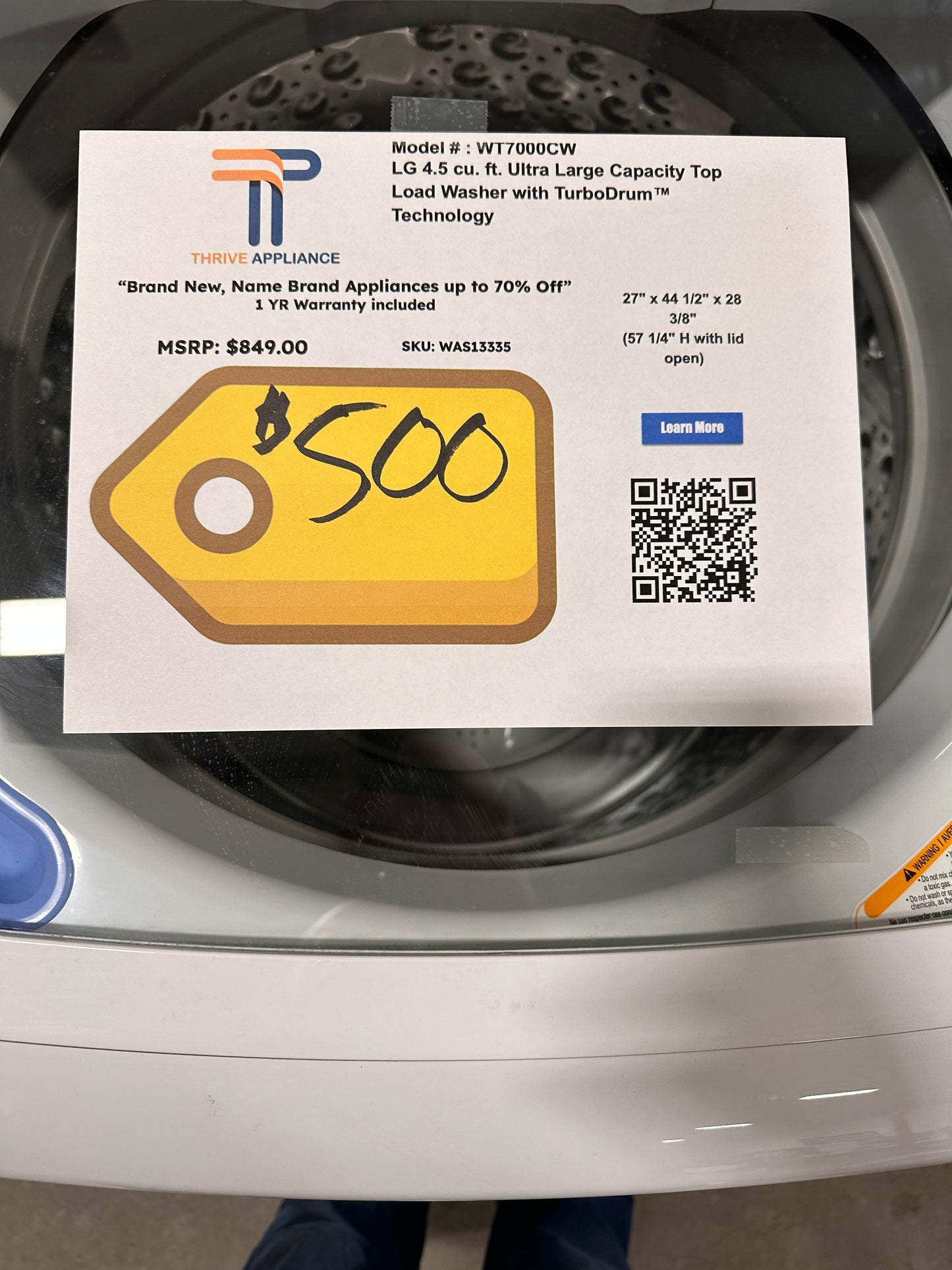 BRAND NEW LG TOP LOAD WASHER MODEL: WT7000CW WAS13335