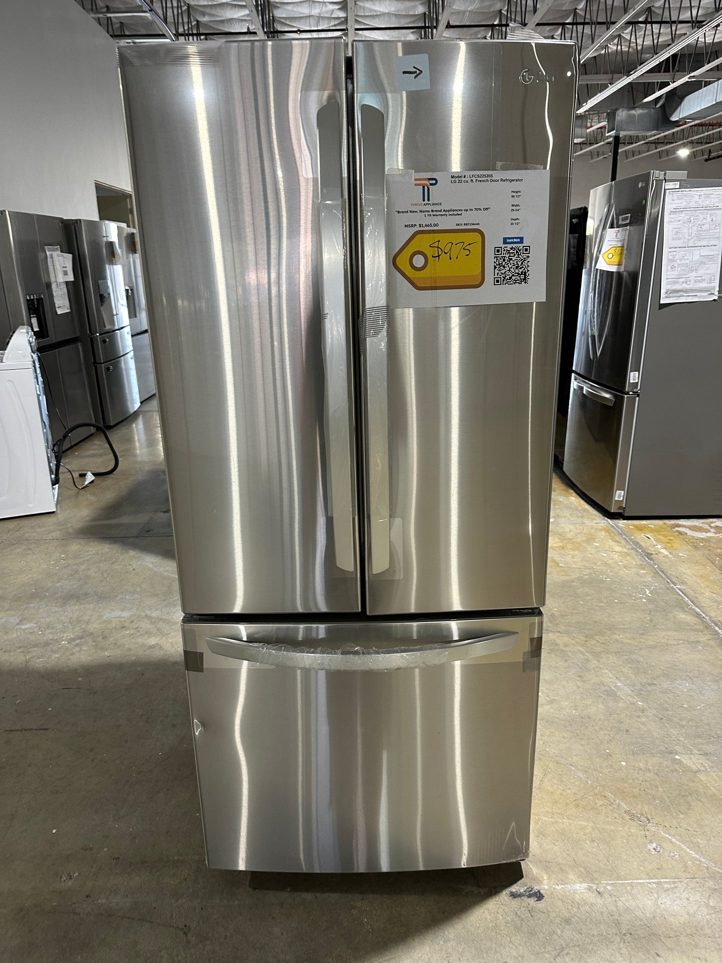 GREAT NEW LG FRENCH DOOR REFRIGERATOR with SMART COOLING SYSTEM MODEL: LFCS22520S REF13664S