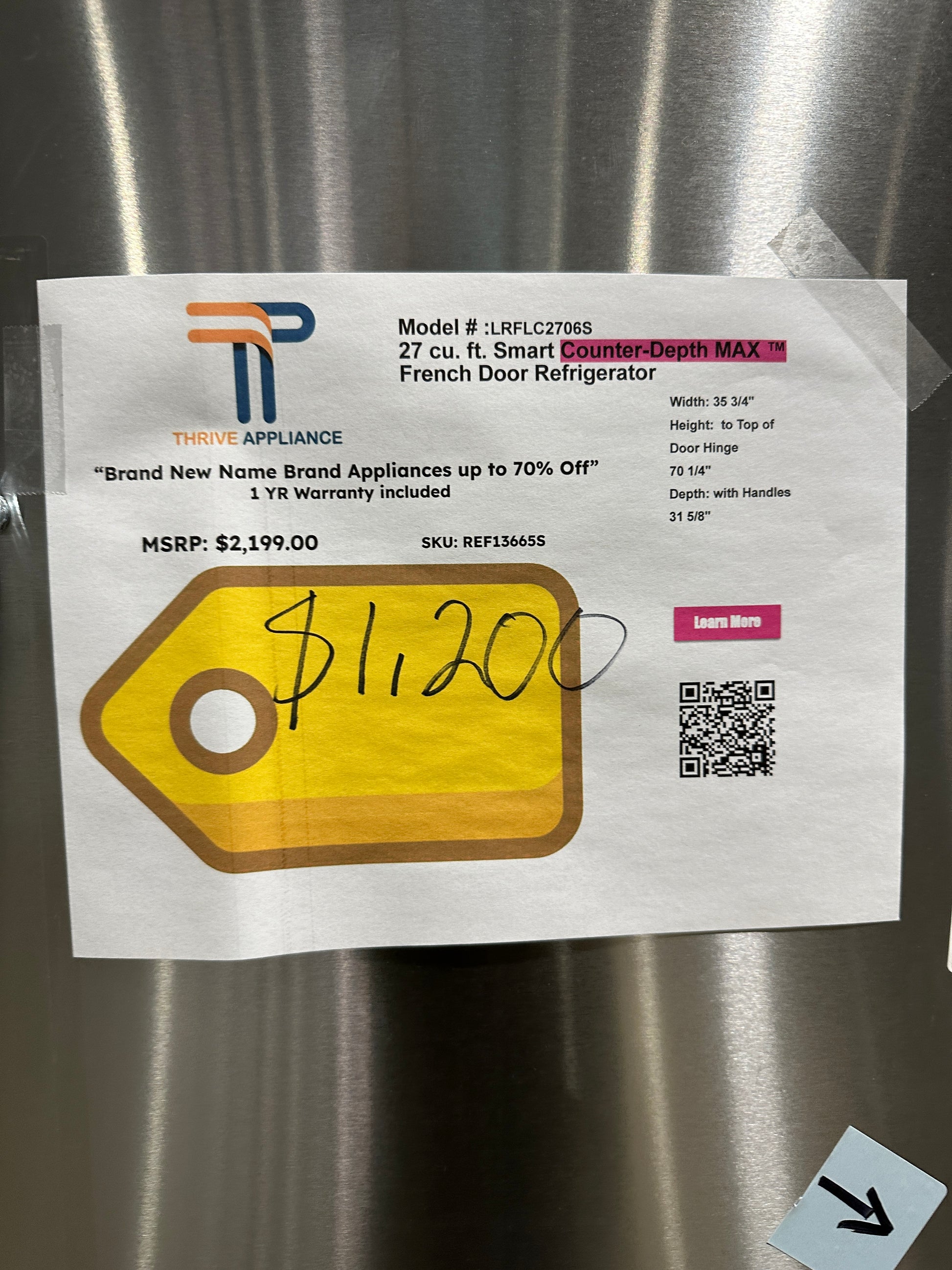 GREAT NEW LG COUNTERDEPTH MAX FRENCH DOOR REFRIGERATOR MODEL LRFLC27