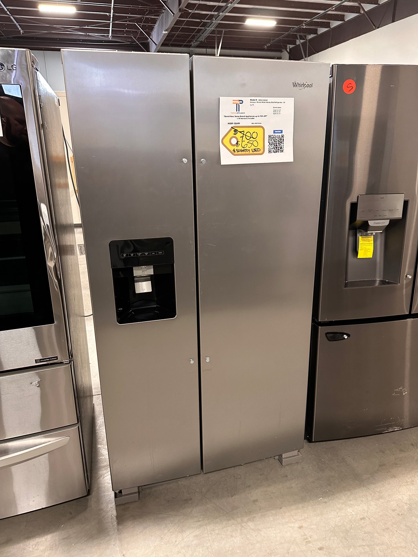 DISCOUNTED GENTLY USED SIDE-BY-SIDE REFRIGERATOR MODEL: WRS315SDHZ  REF13161