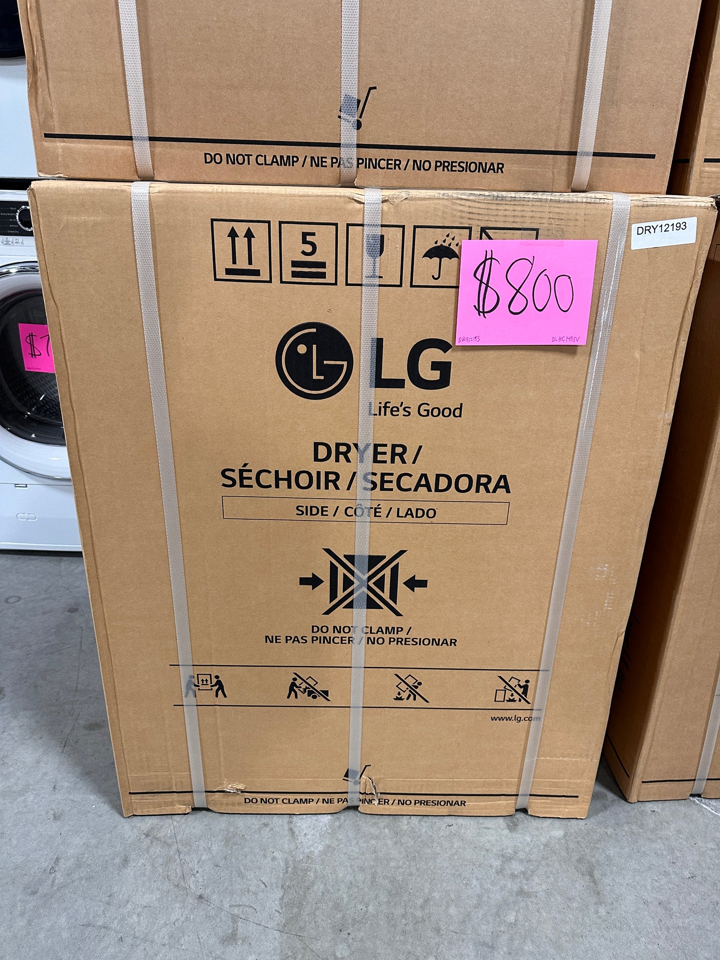 NEW IN BOX LG STACKABLE ELECTRIC DRYER  - DRY12193 DLHC1455V