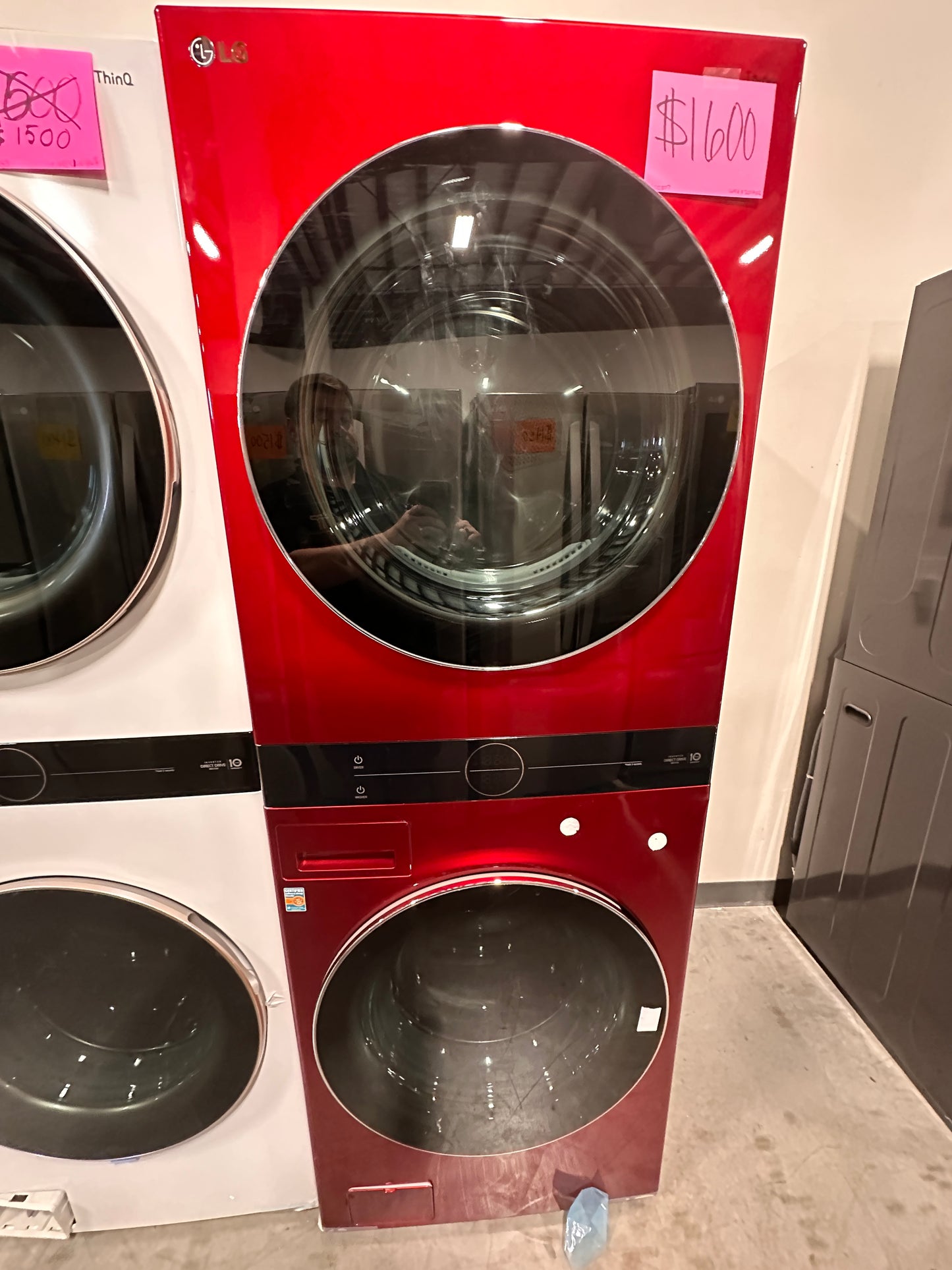 CANDY APPLE RED SMART WASHER ELECTRIC DRYER STACKED LAUNDRY SET - WAS12807 WKEX200HRA