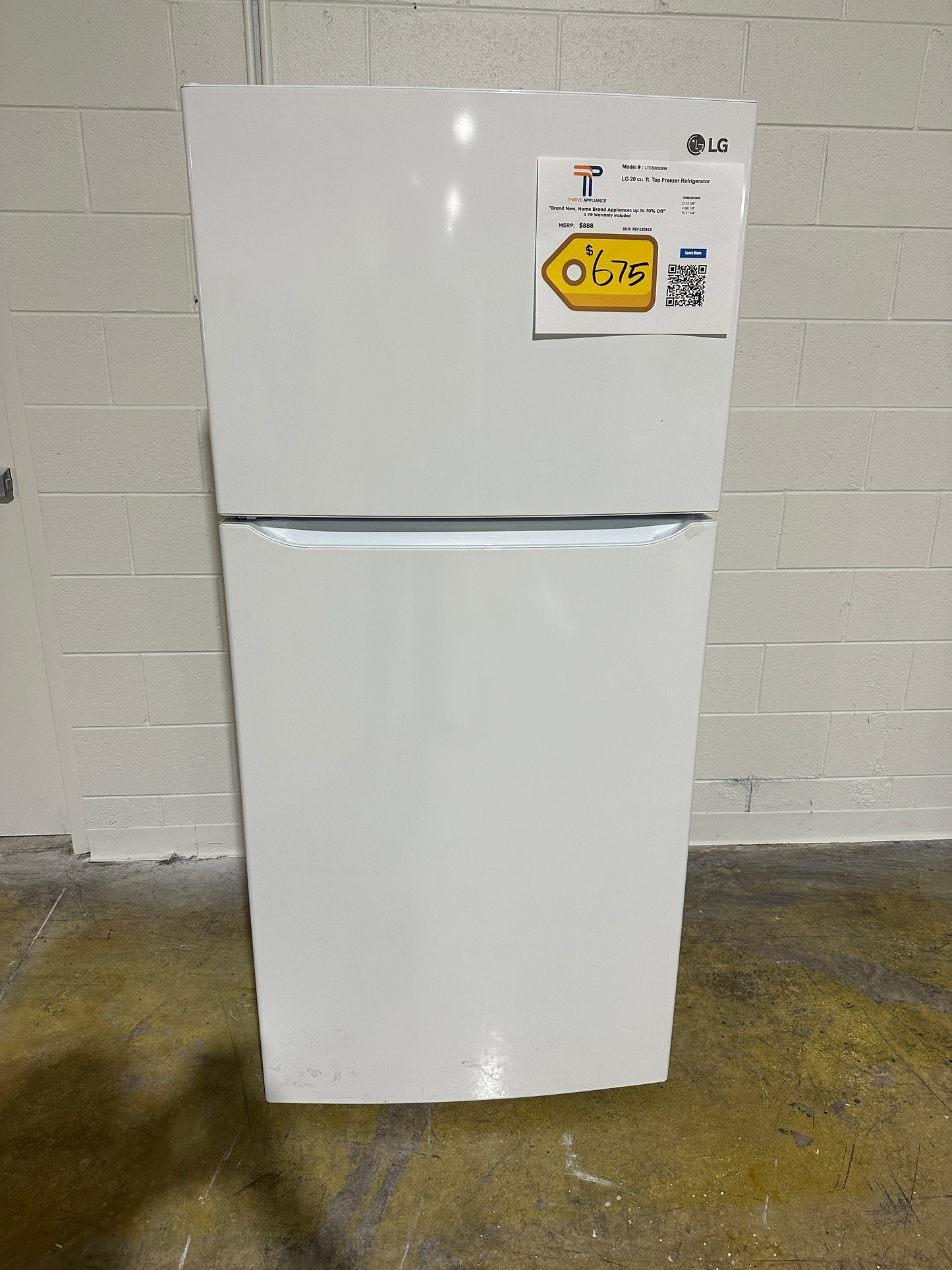 LG - 20.2 Cu. Ft. Top-Freezer Refrigerator - White  Model:LTCS20020W  REF12081S