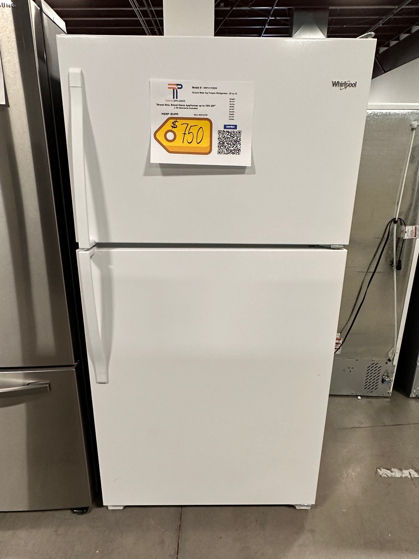 WHIRLPOOL TOP FREEZER REFRIGERATOR - REF12799 WRT311FZDW