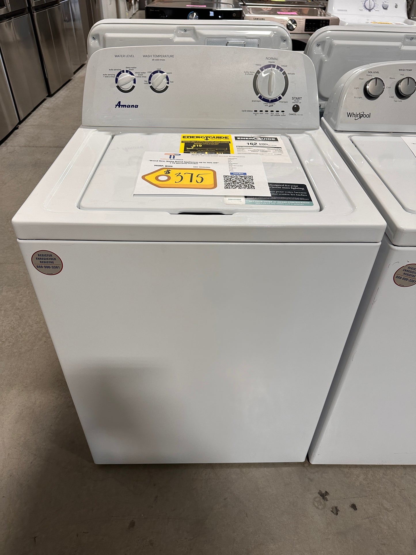 GREAT NEW TOP LOAD WASHER with AGITATOR - WAS12955 NTW4516FW
